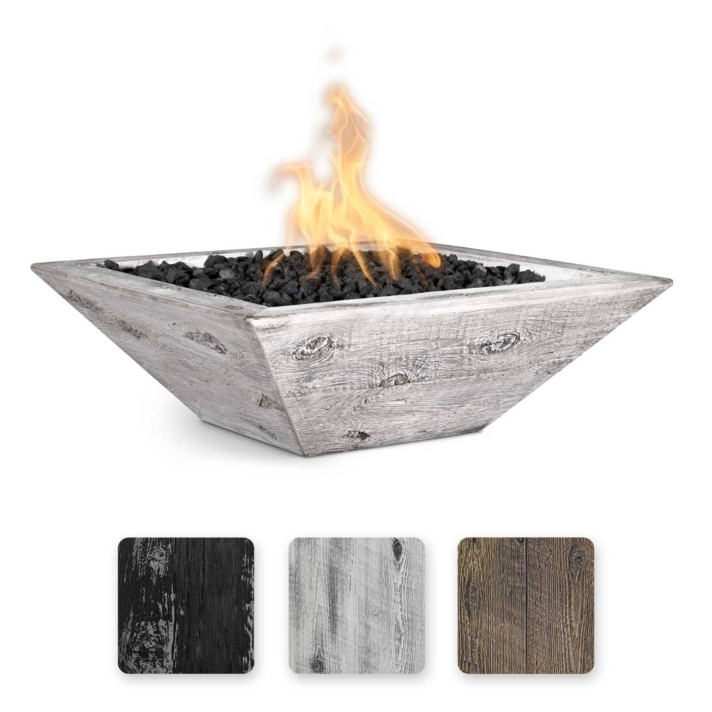 TOP Fires by The Outdoor Plus Maya 30-Inch Square Wood Grain Concrete Gas Fire Bowl