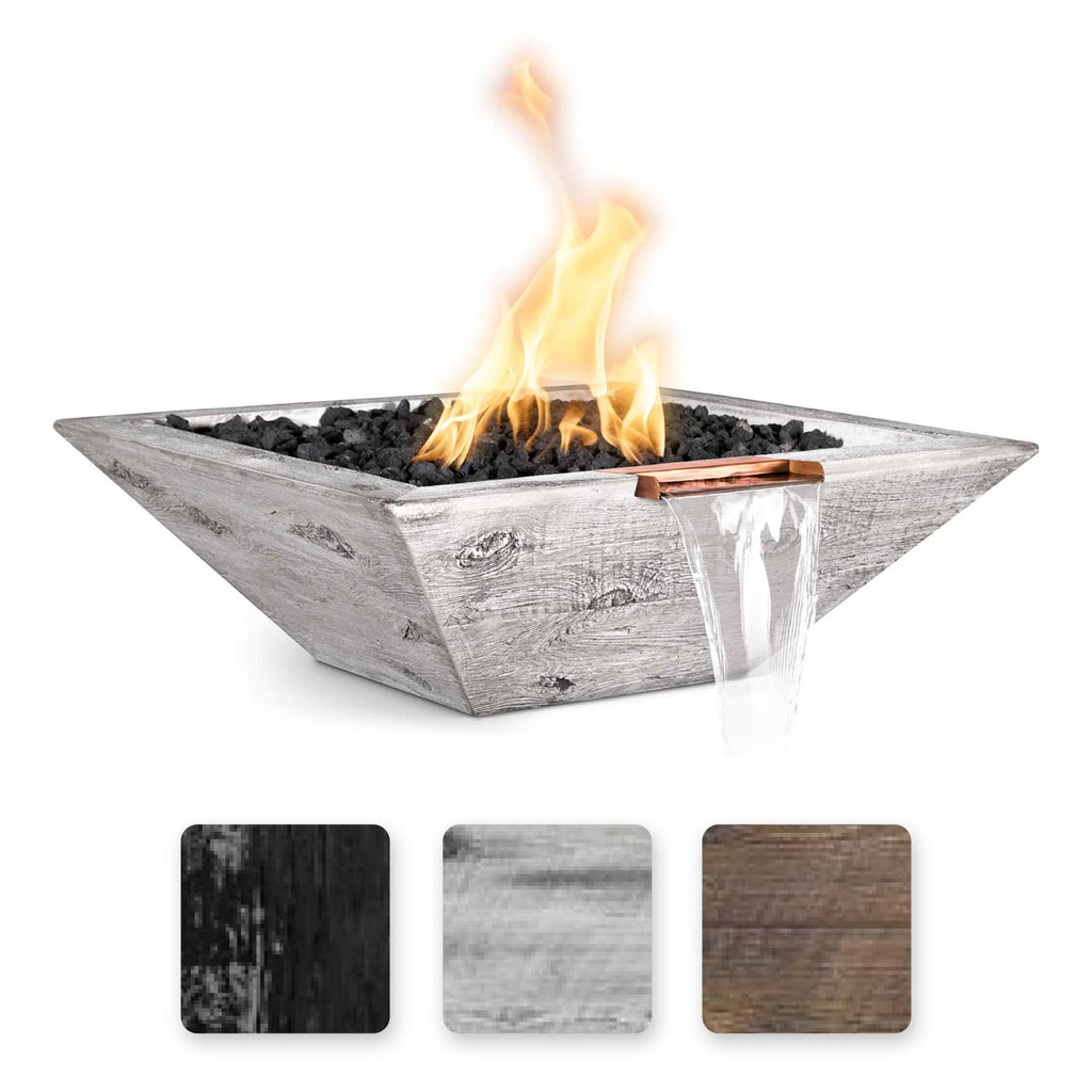 TOP Fires by The Outdoor Plus Maya 30-Inch Square Wood Grain Concrete Gas Fire and Water Bowl