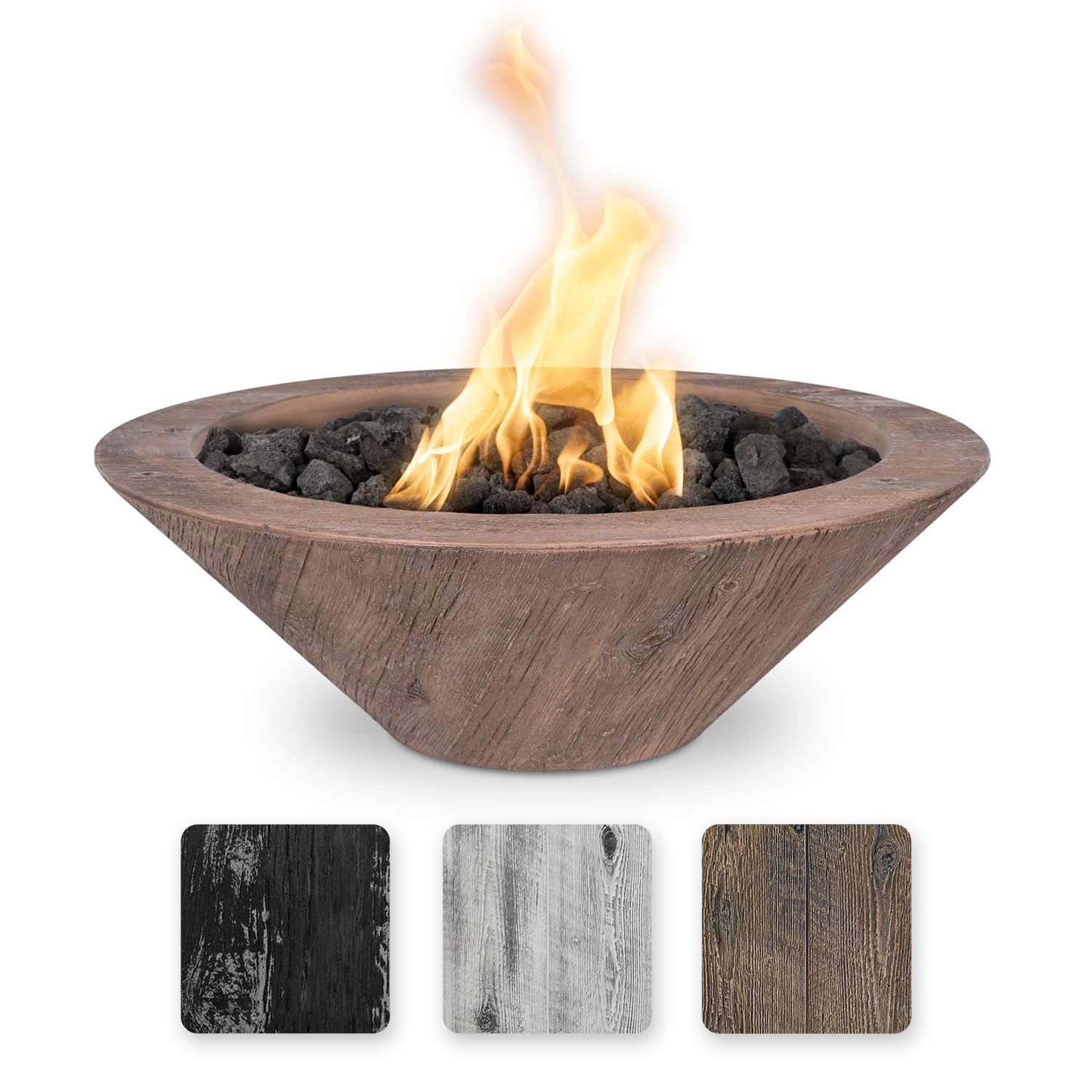 TOP Fires by The Outdoor Plus Cazo 32-Inch Round Wood Grain Concrete Gas Fire Bowl
