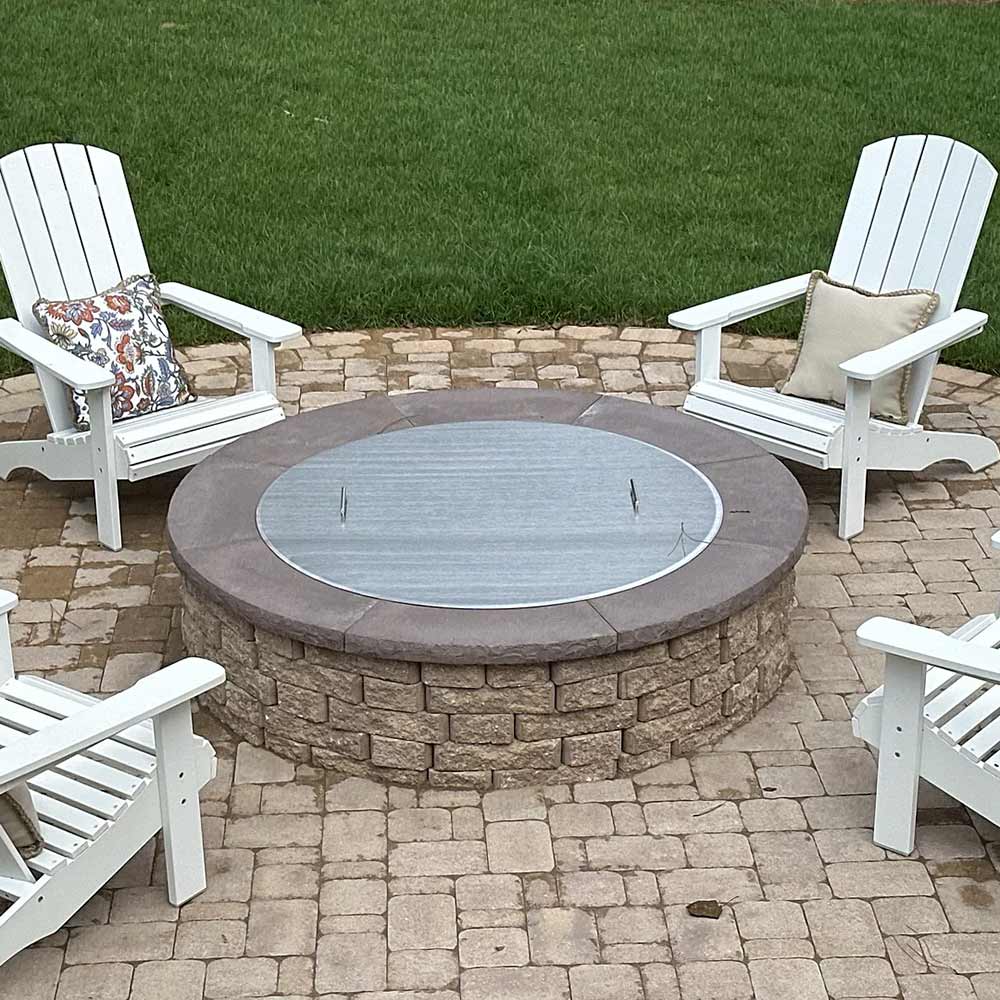 The Outdoor Plus Brushed Stainless Steel Round Fire Pit Cover, 48-Inch