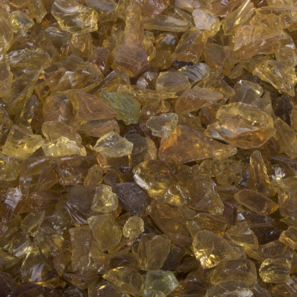 Amber fire glass stones, assorted sizes, translucent clear-to-gold pieces