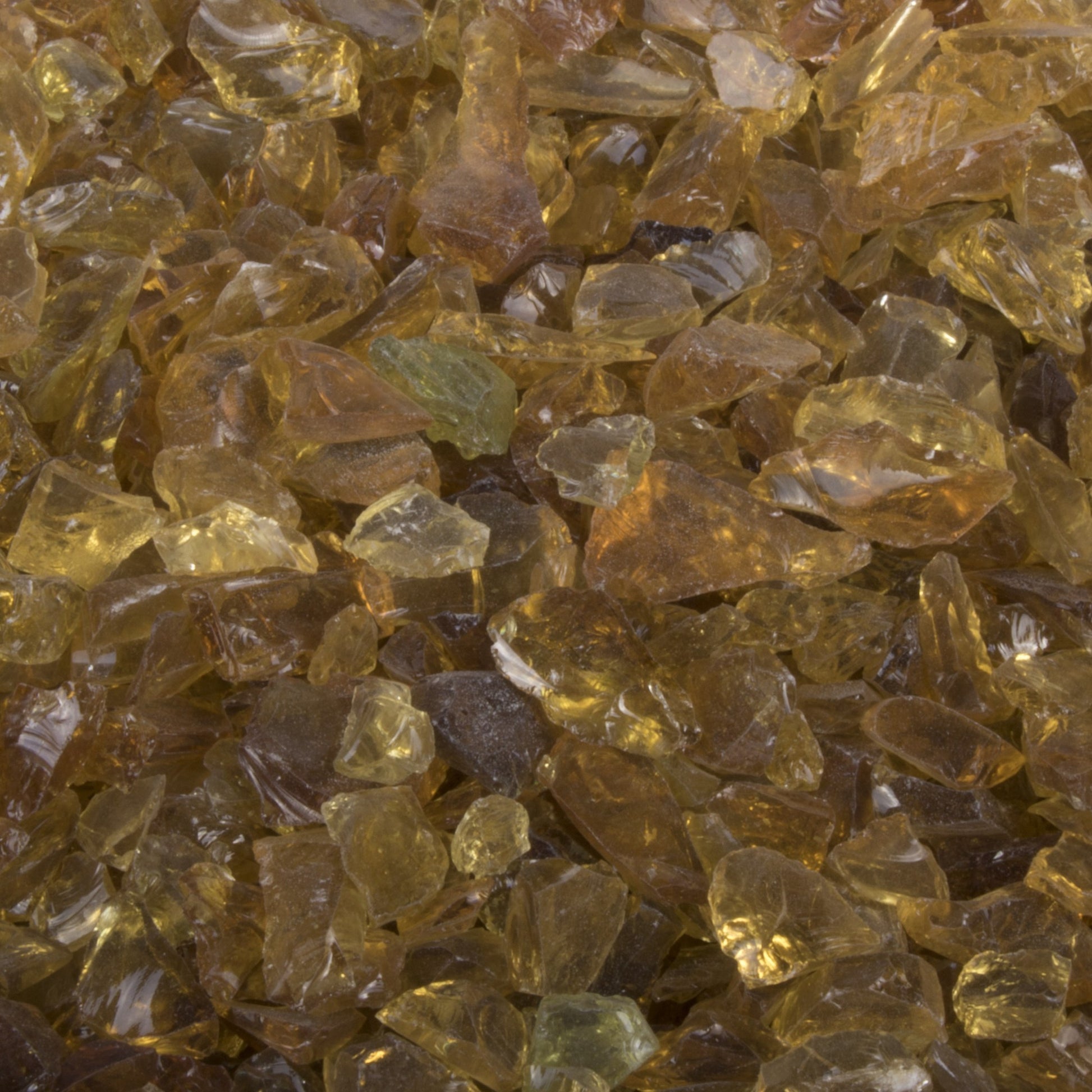 Amber fire glass stones, assorted sizes, translucent clear-to-gold pieces