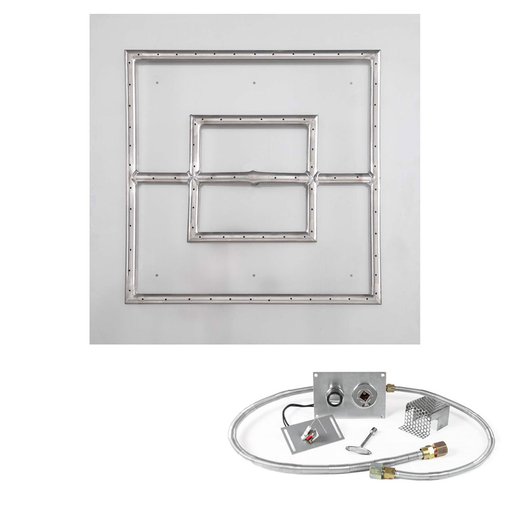 The Outdoor Plus Square Spark Ignition Gas Fire Pit Burner Kit