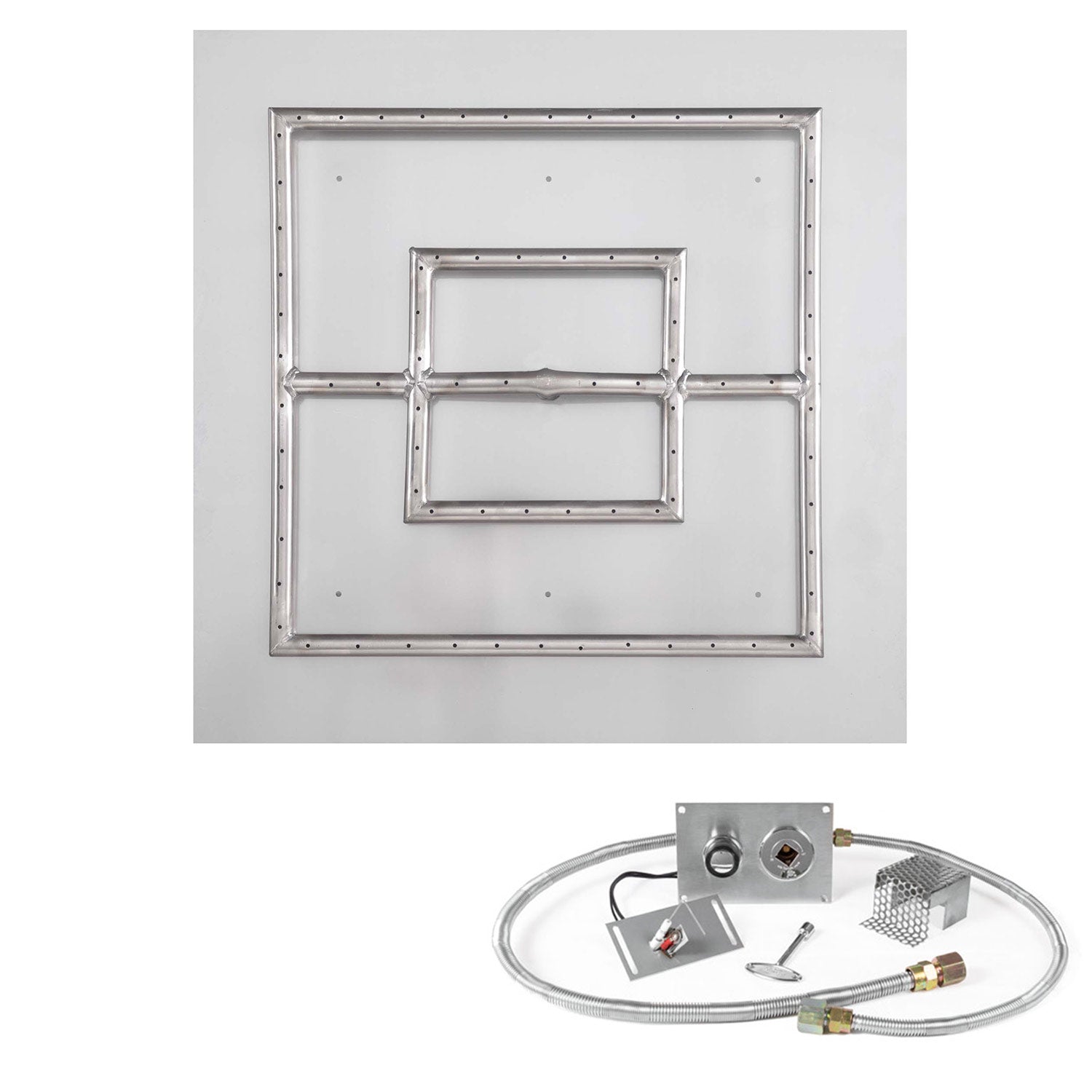 The Outdoor Plus Square Spark Ignition Gas Fire Pit Burner Kit