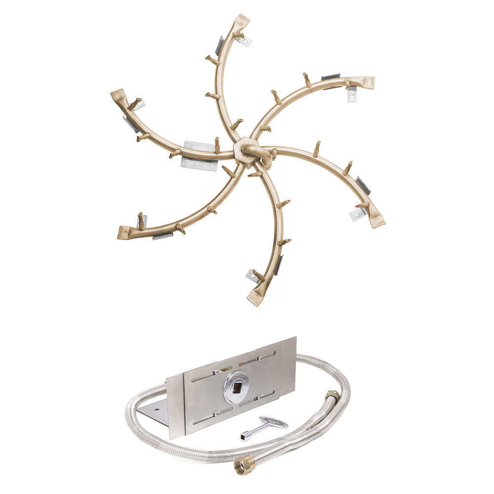 Brass bullet-style gas burner assembly with multiple flame ports and tubing