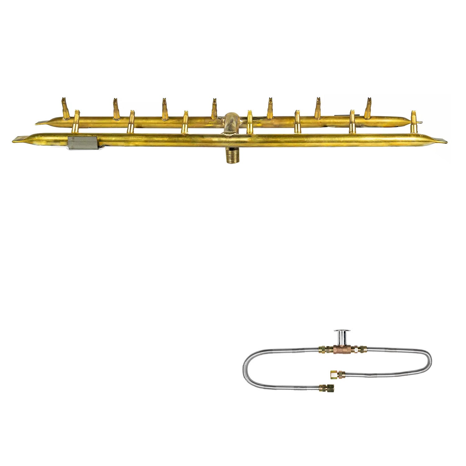 The Outdoor Plus Brass Linear H-Style Bullet Match Light Gas Fire Pit Burner Kit