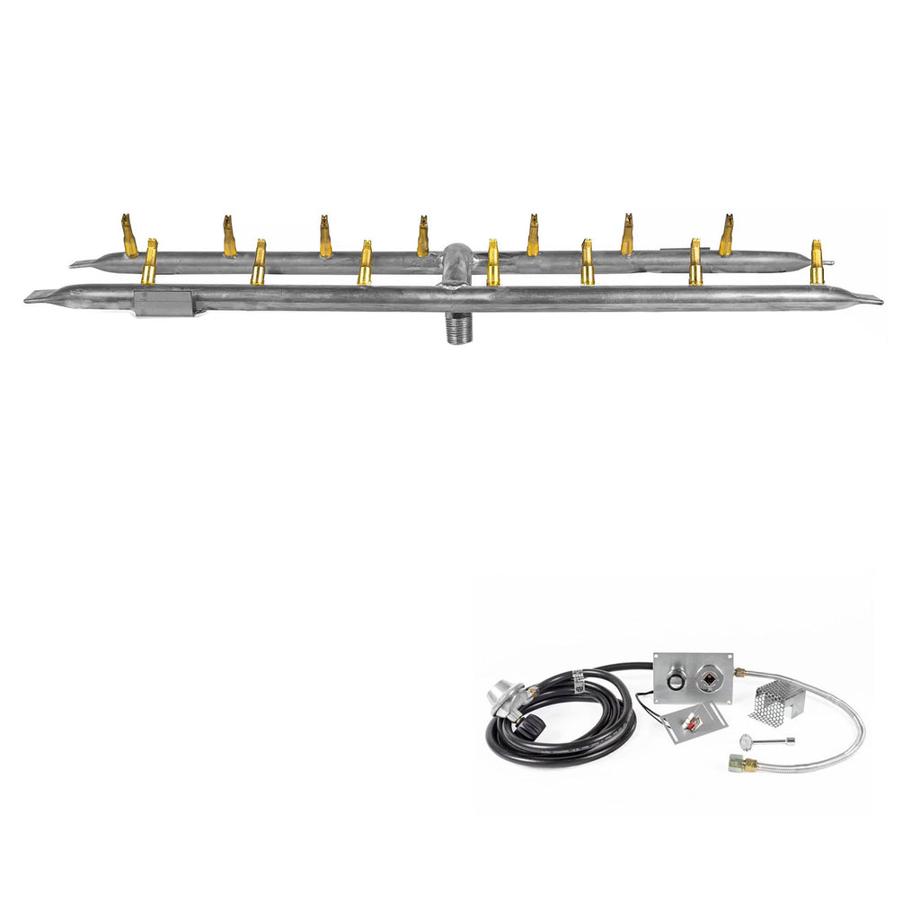 The Outdoor Plus Stainless Steel Linear H-Style Bullet Spark Ignition Gas Fire Pit Burner Kit