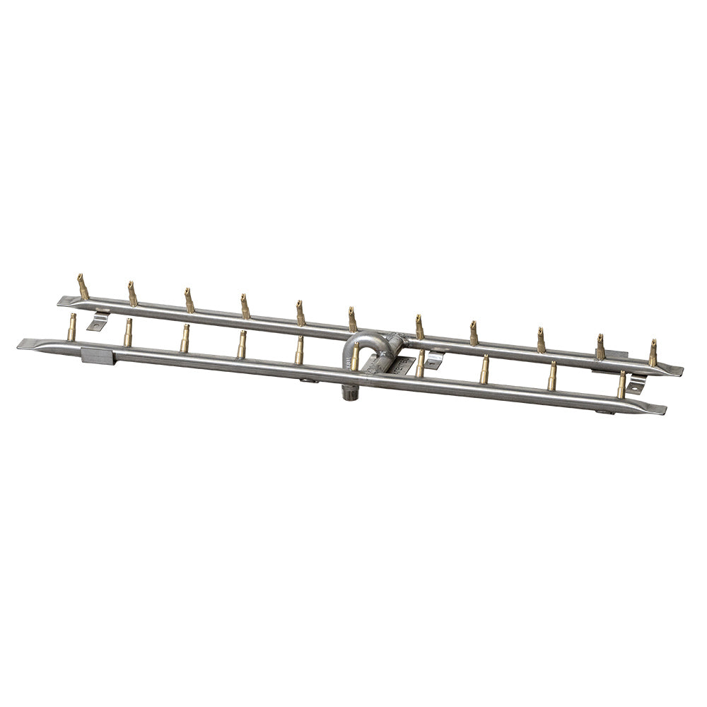 Stainless steel rectangular H-shaped gas fire pit burner with brass ports
