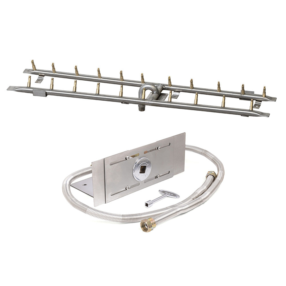 The Outdoor Plus Stainless Steel Linear H-Style Bullet Match Light Gas Fire Pit Burner Kit