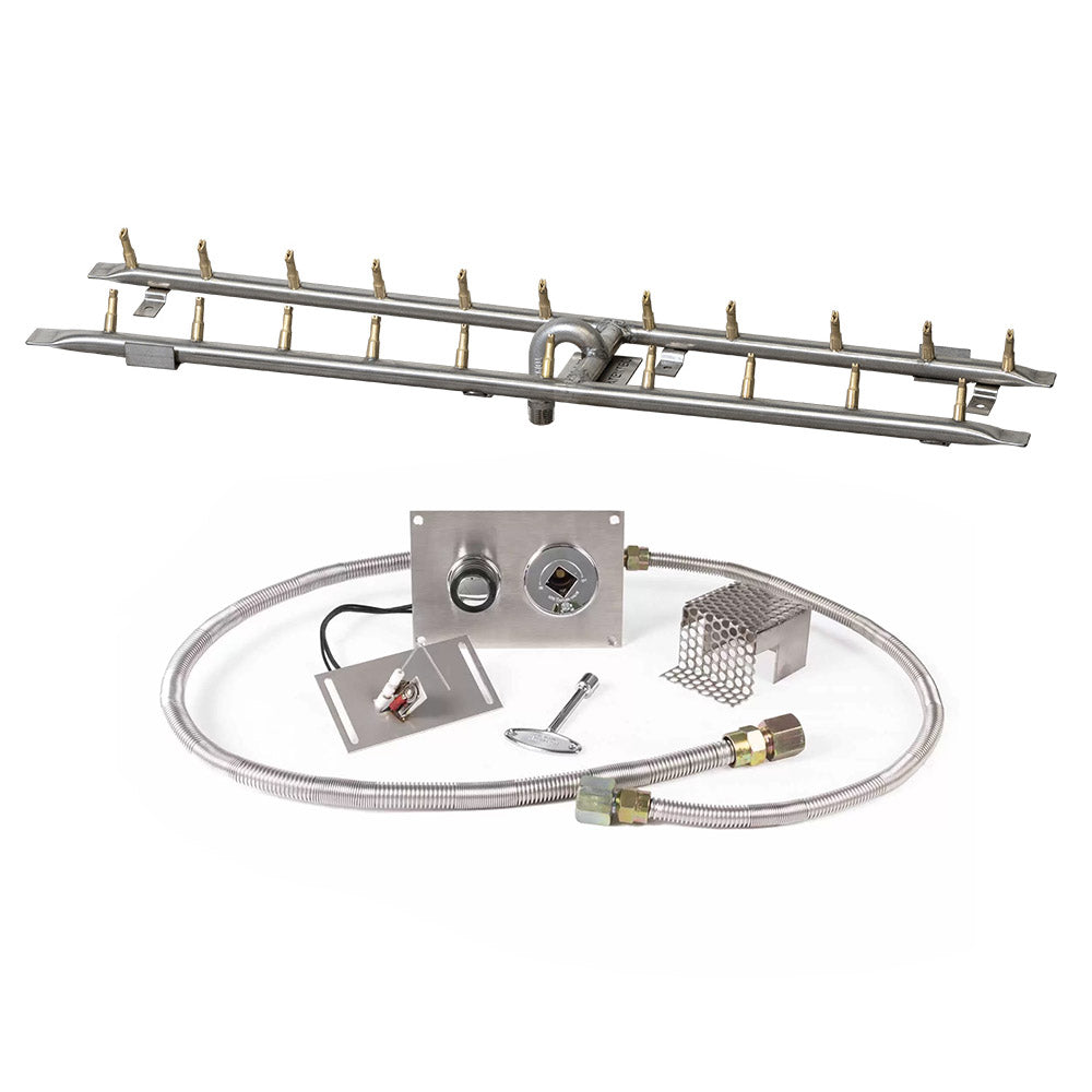 The Outdoor Plus Stainless Steel Linear H-Style Bullet Spark Ignition Gas Fire Pit Burner Kit