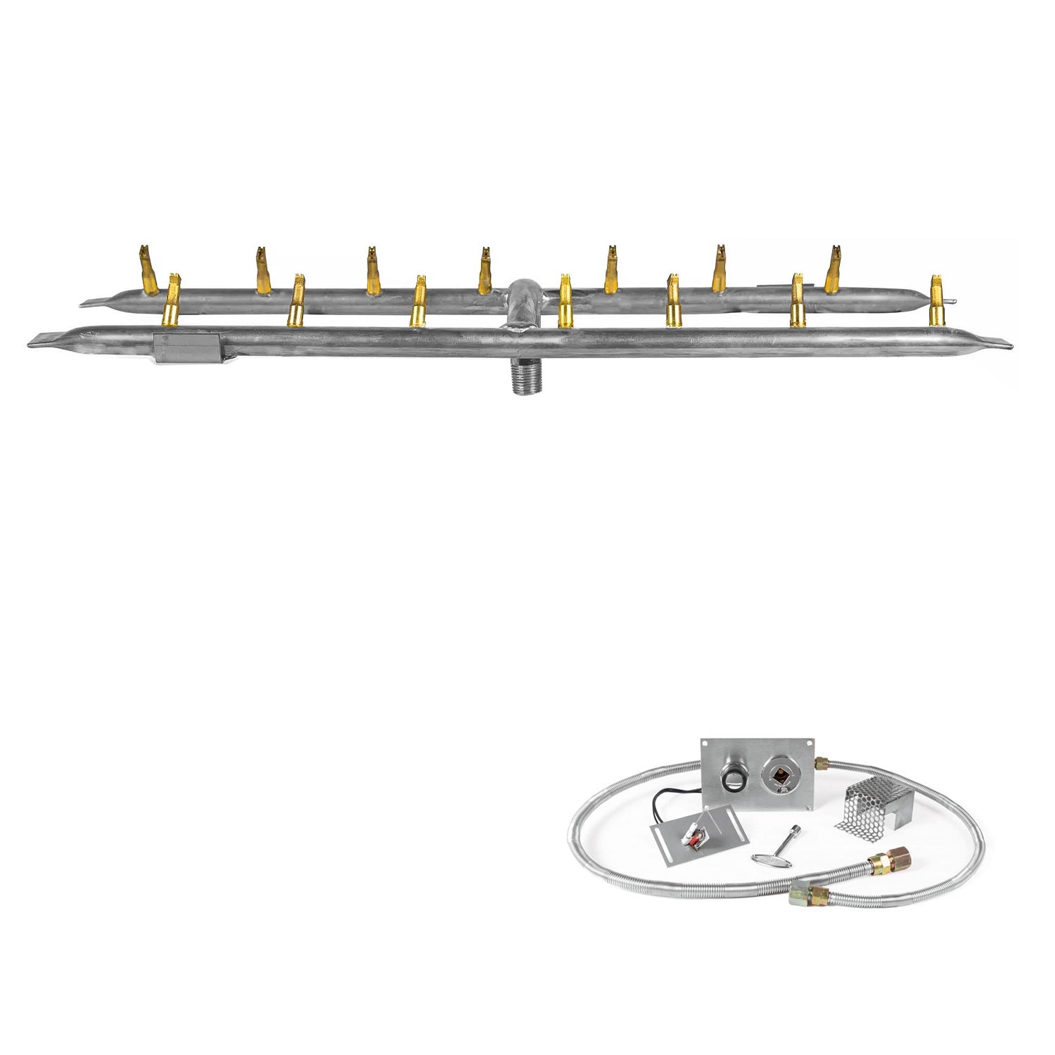 The Outdoor Plus Stainless Steel Linear H-Style Bullet Spark Ignition Gas Fire Pit Burner Kit