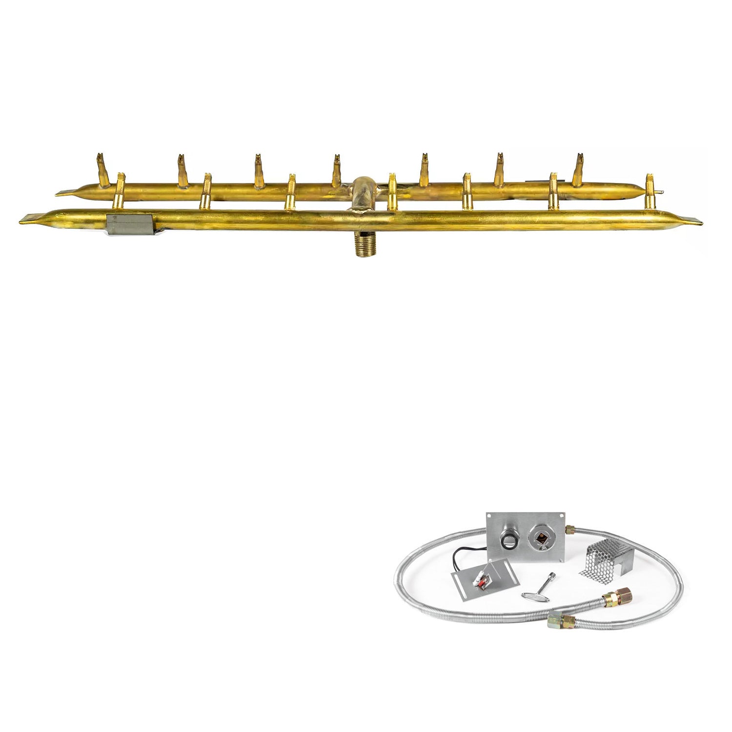 The Outdoor Plus Brass Linear H-Style Bullet Spark Ignition Gas Fire Pit Burner Kit