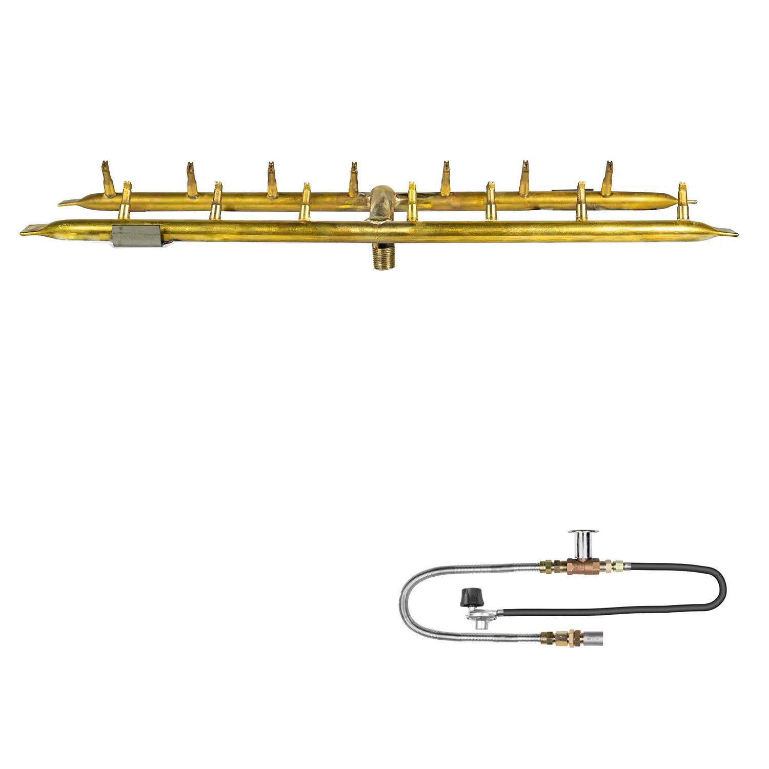 The Outdoor Plus Brass Linear H-Style Bullet Match Light Gas Fire Pit Burner Kit