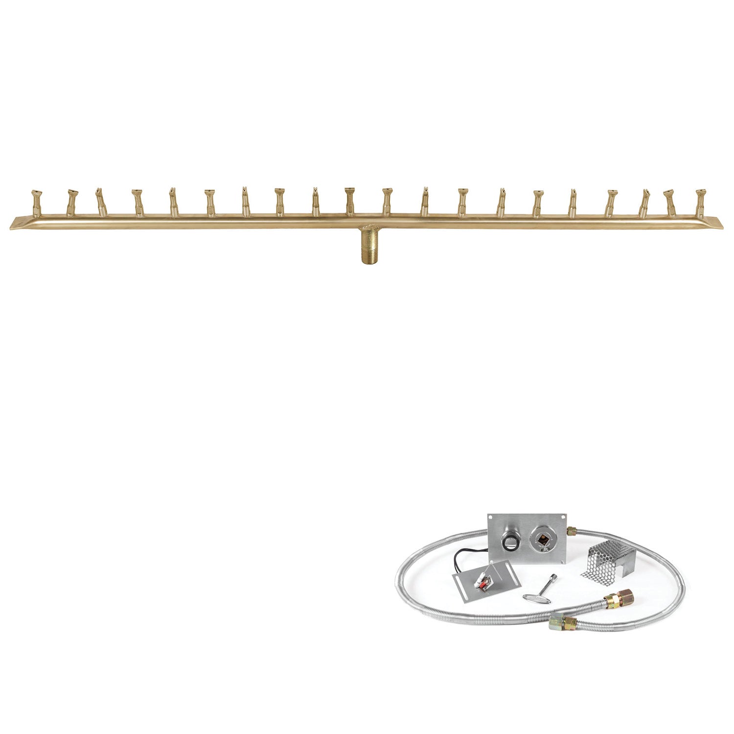 The Outdoor Plus Brass Linear Bullet Spark Ignition Gas Fire Pit Burner Kit