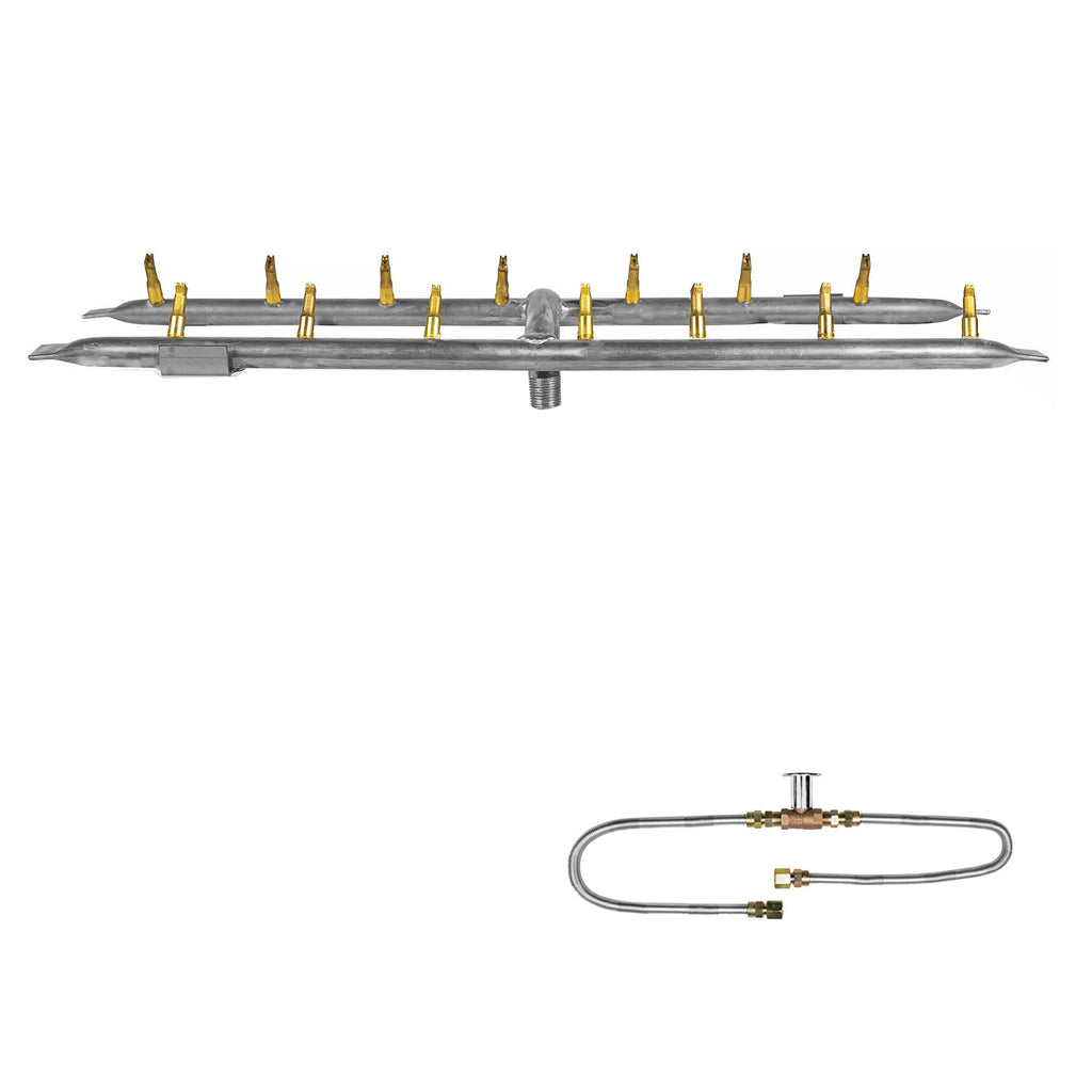 The Outdoor Plus Stainless Steel Linear H-Style Bullet Match Light Gas Fire Pit Burner Kit
