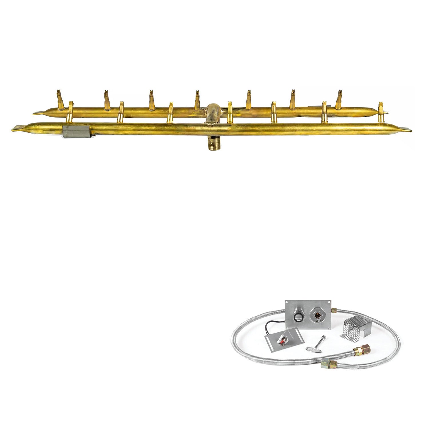 The Outdoor Plus Brass Linear H-Style Bullet Spark Ignition Gas Fire Pit Burner Kit