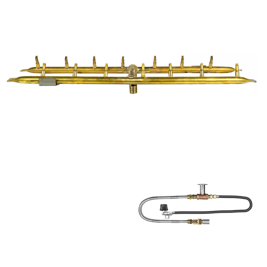 The Outdoor Plus Brass Linear H-Style Bullet Match Light Gas Fire Pit Burner Kit