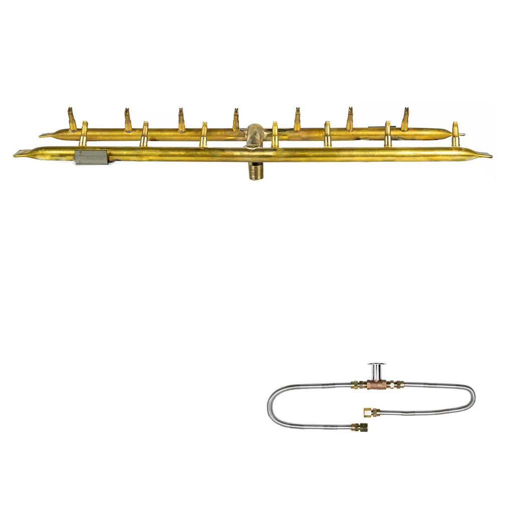 The Outdoor Plus Brass Linear H-Style Bullet Match Light Gas Fire Pit Burner Kit