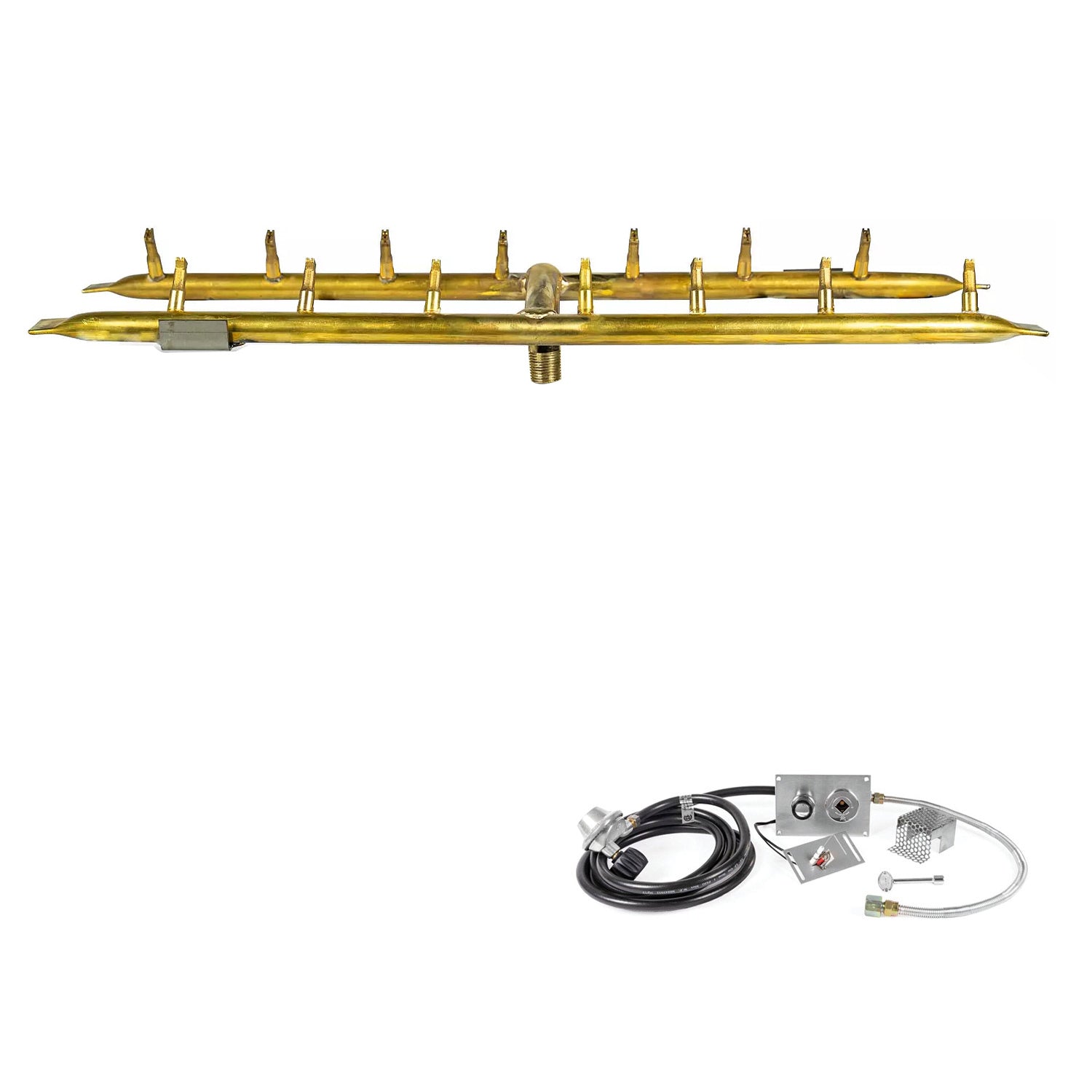 The Outdoor Plus Brass Linear H-Style Bullet Spark Ignition Gas Fire Pit Burner Kit