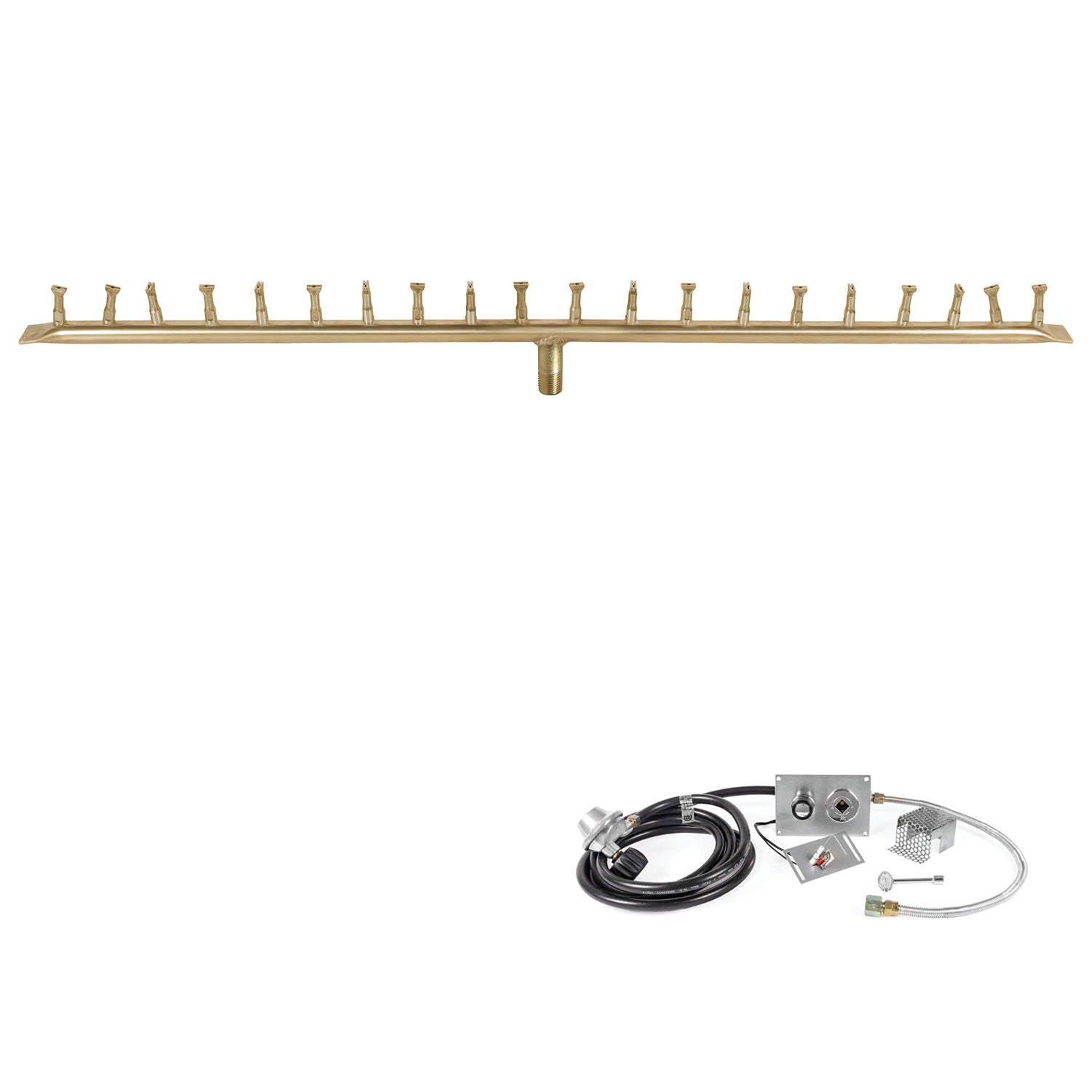 The Outdoor Plus Brass Linear Bullet Spark Ignition Gas Fire Pit Burner Kit
