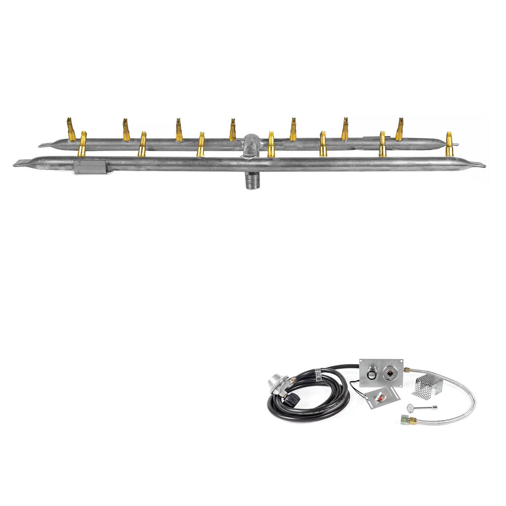 The Outdoor Plus Stainless Steel Linear H-Style Bullet Spark Ignition Gas Fire Pit Burner Kit