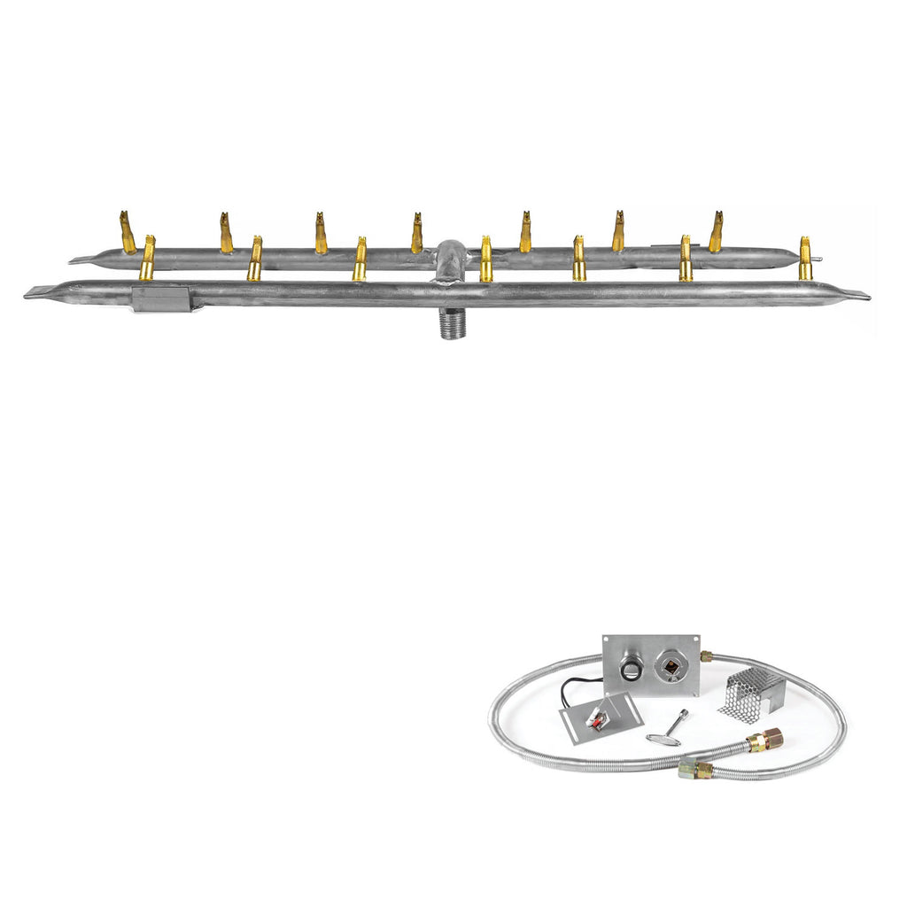 The Outdoor Plus Stainless Steel Linear H-Style Bullet Spark Ignition Gas Fire Pit Burner Kit
