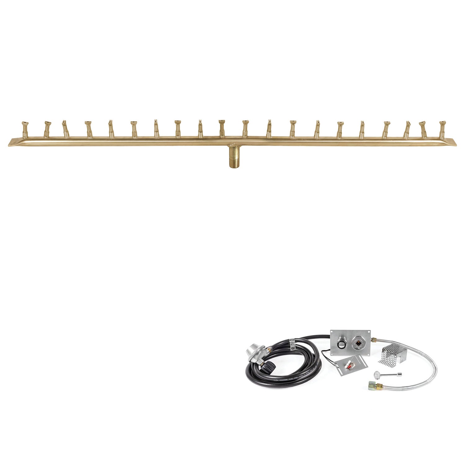 The Outdoor Plus Brass Linear Bullet Spark Ignition Gas Fire Pit Burner Kit
