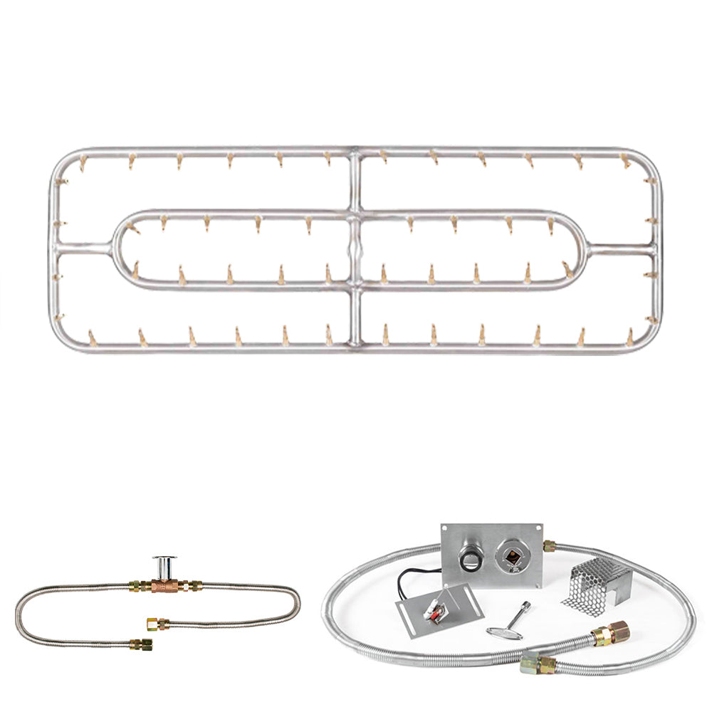 The Outdoor Plus Stainless Steel Double Rectangle Bullet Spark Ignition Gas Fire Pit Burner Kit