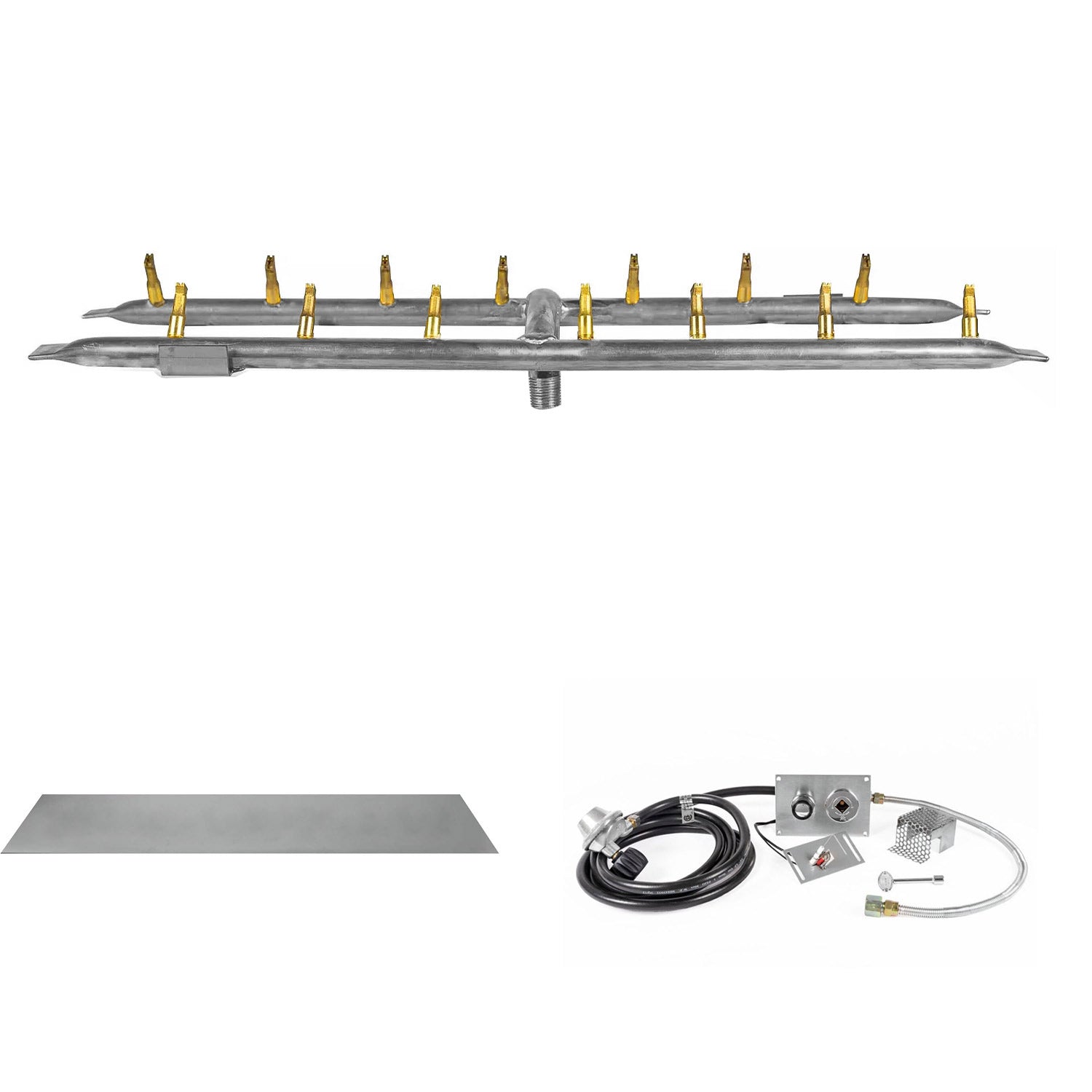 The Outdoor Plus Stainless Steel Linear H-Style Bullet Spark Ignition Gas Fire Pit Burner Kit