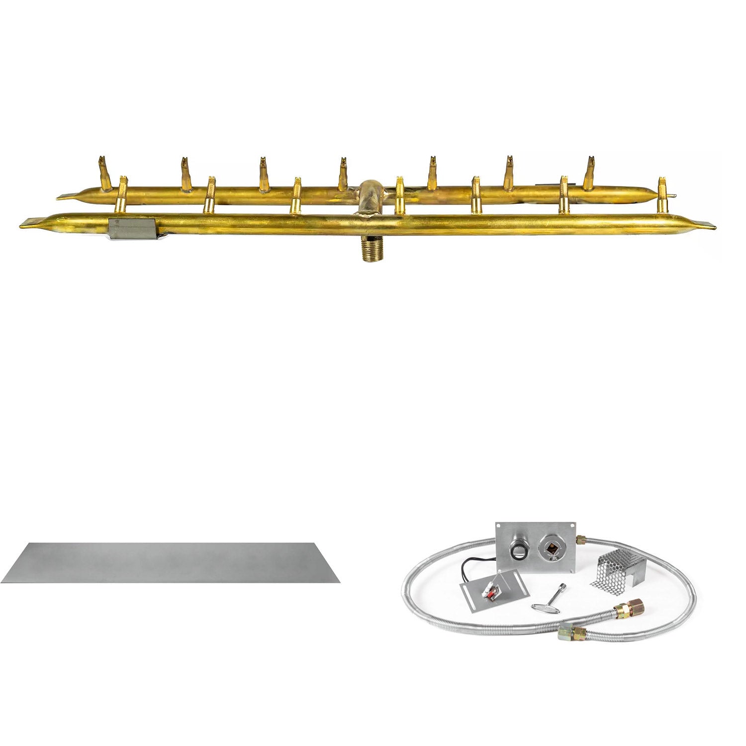 The Outdoor Plus Brass Linear H-Style Bullet Spark Ignition Gas Fire Pit Burner Kit