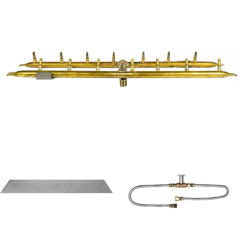 The Outdoor Plus Brass Linear H-Style Bullet Match Light Gas Fire Pit Burner Kit