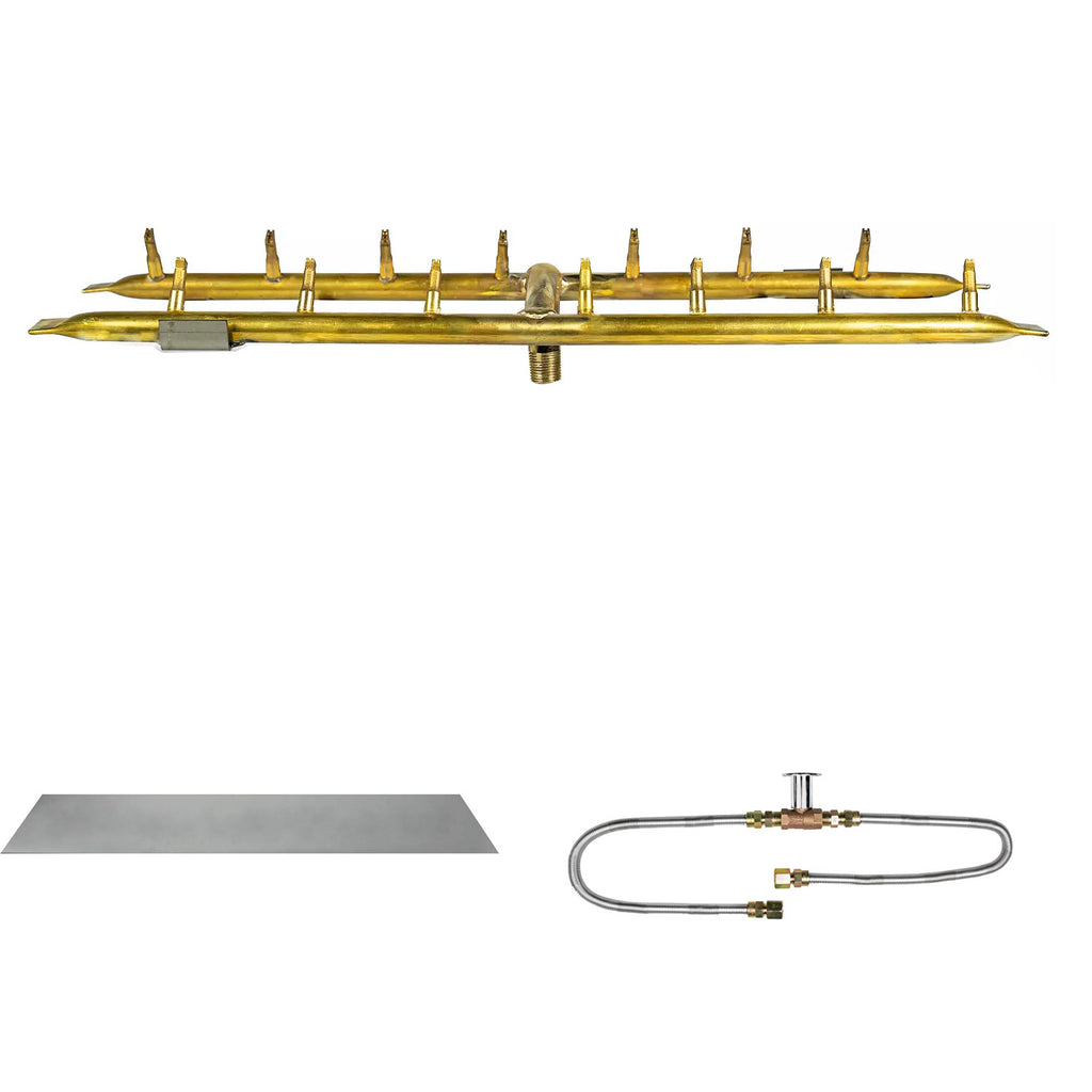 The Outdoor Plus Brass Linear H-Style Bullet Match Light Gas Fire Pit Burner Kit
