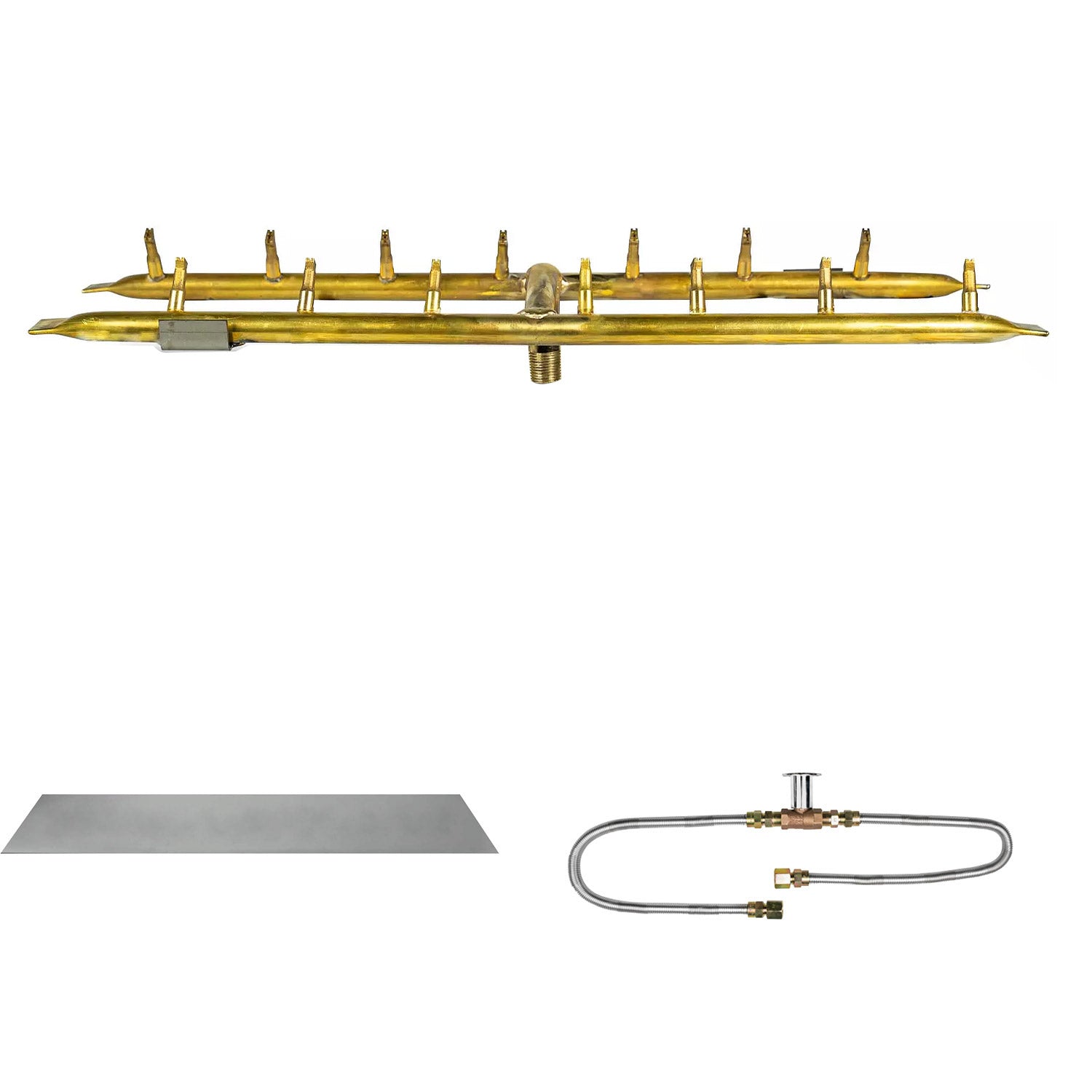 The Outdoor Plus Brass Linear H-Style Bullet Match Light Gas Fire Pit Burner Kit