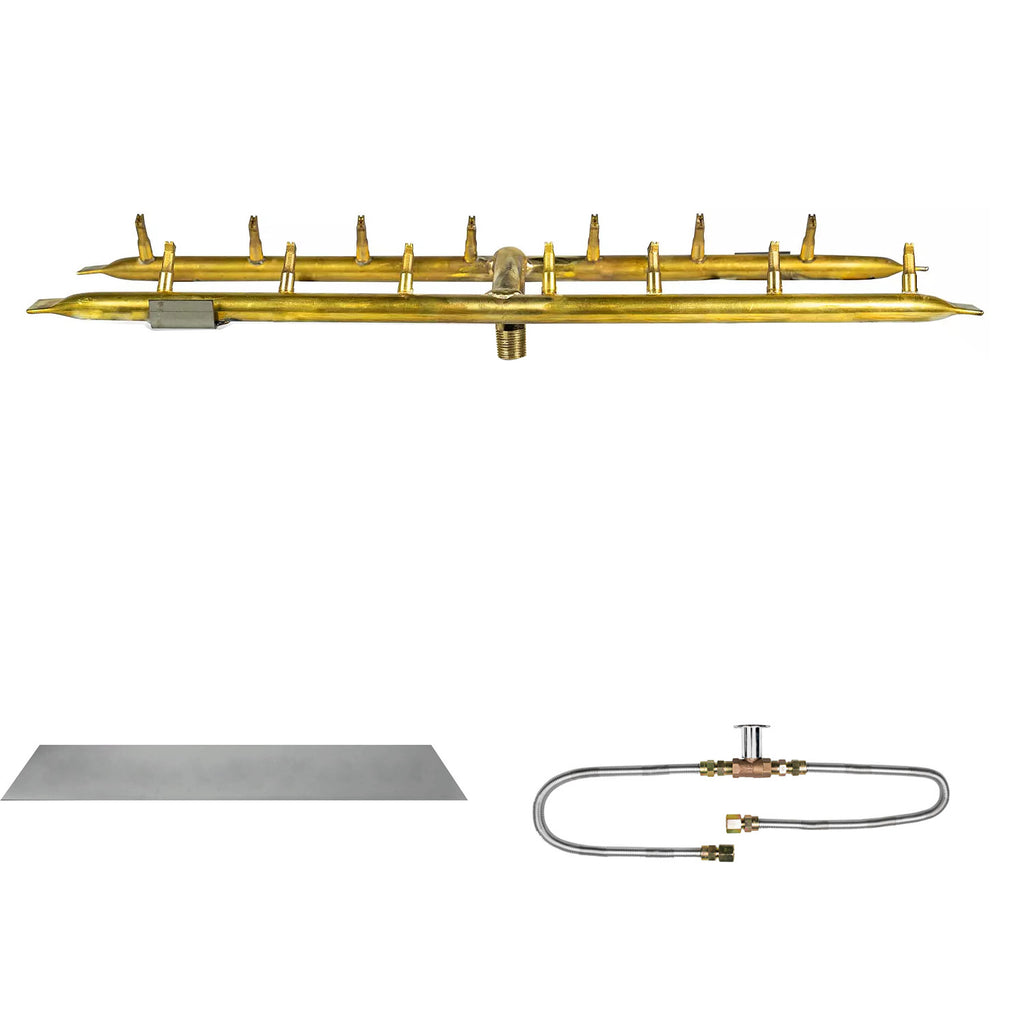 The Outdoor Plus Brass Linear H-Style Bullet Match Light Gas Fire Pit Burner Kit