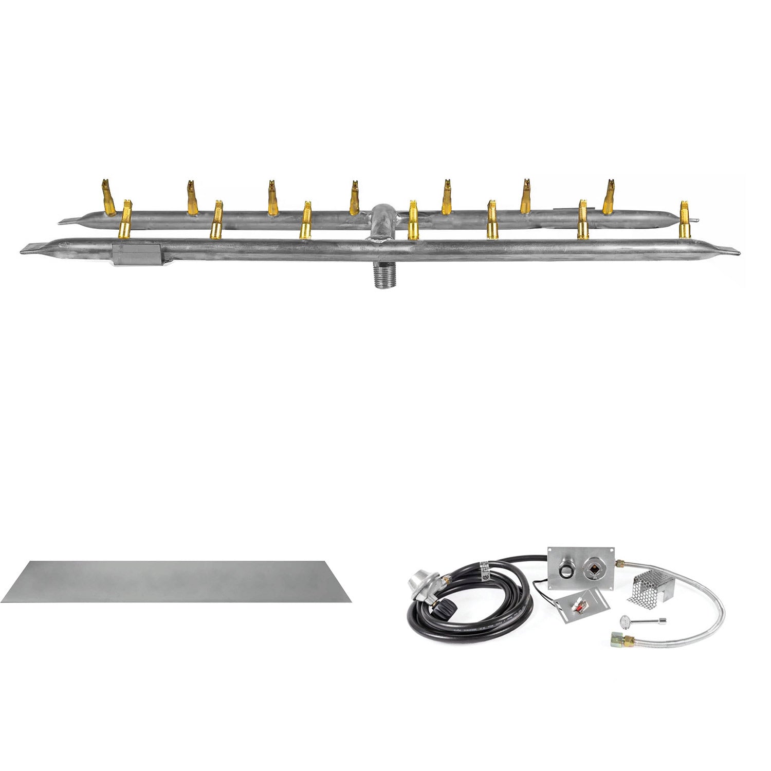The Outdoor Plus Stainless Steel Linear H-Style Bullet Spark Ignition Gas Fire Pit Burner Kit