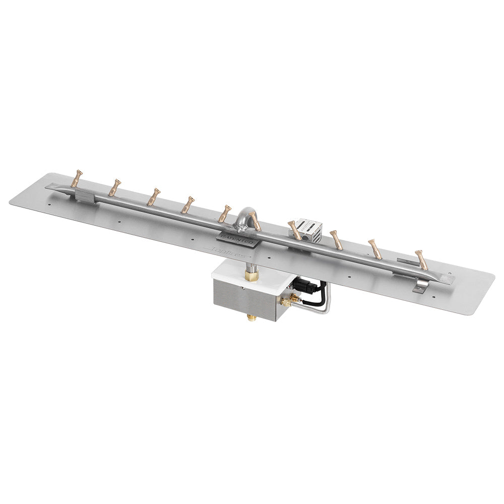 Stainless steel linear gas fire pit burner kit with electronic ignition manifold