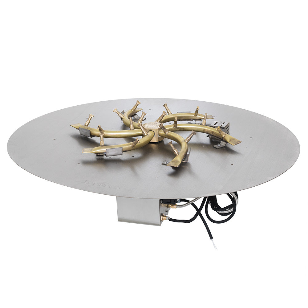 Brass bullet electronic ignition gas fire pit burner kit with round flat pan