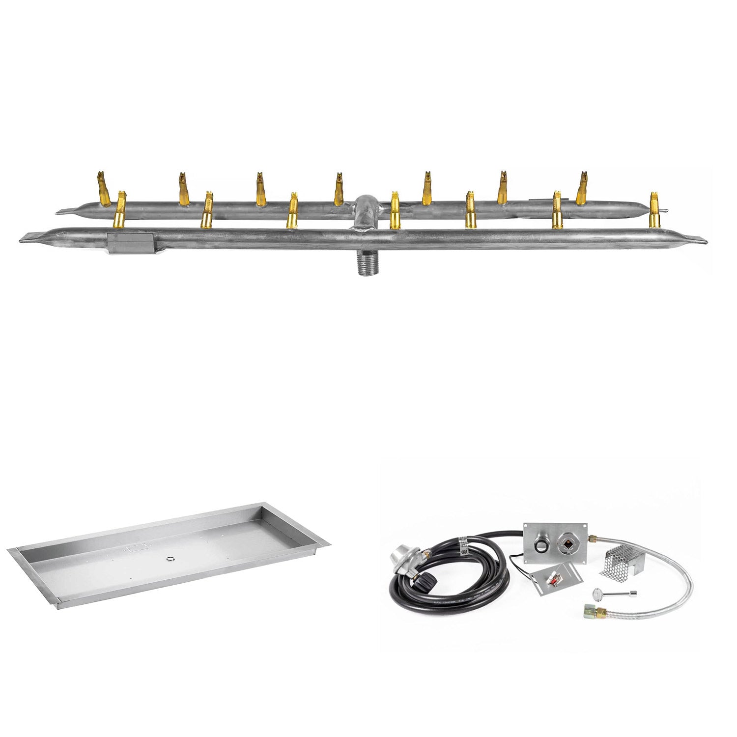 The Outdoor Plus Stainless Steel Linear H-Style Bullet Spark Ignition Gas Fire Pit Burner Kit