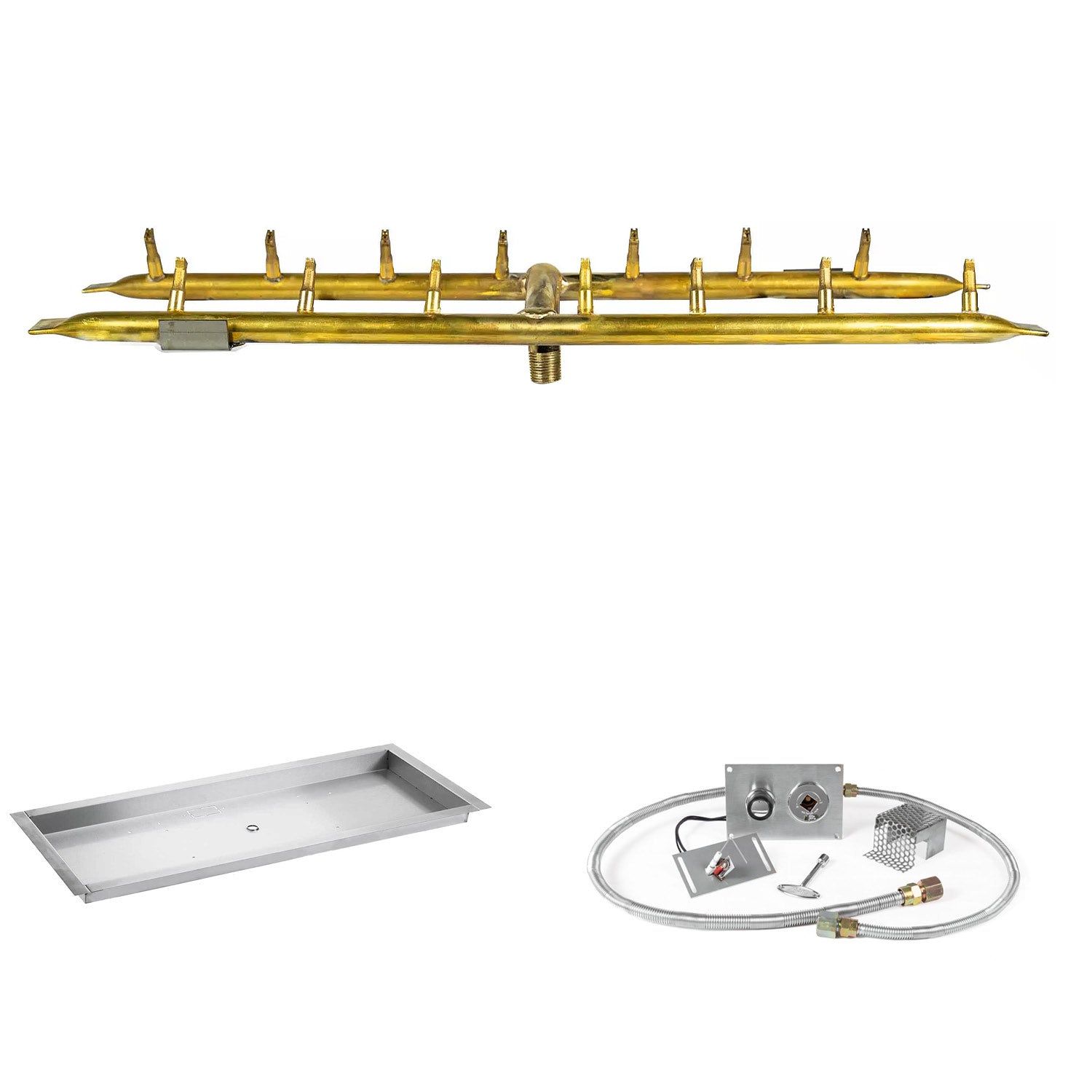The Outdoor Plus Brass Linear H-Style Bullet Spark Ignition Gas Fire Pit Burner Kit