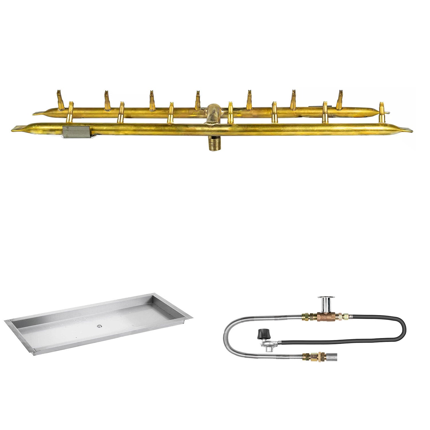 The Outdoor Plus Brass Linear H-Style Bullet Match Light Gas Fire Pit Burner Kit