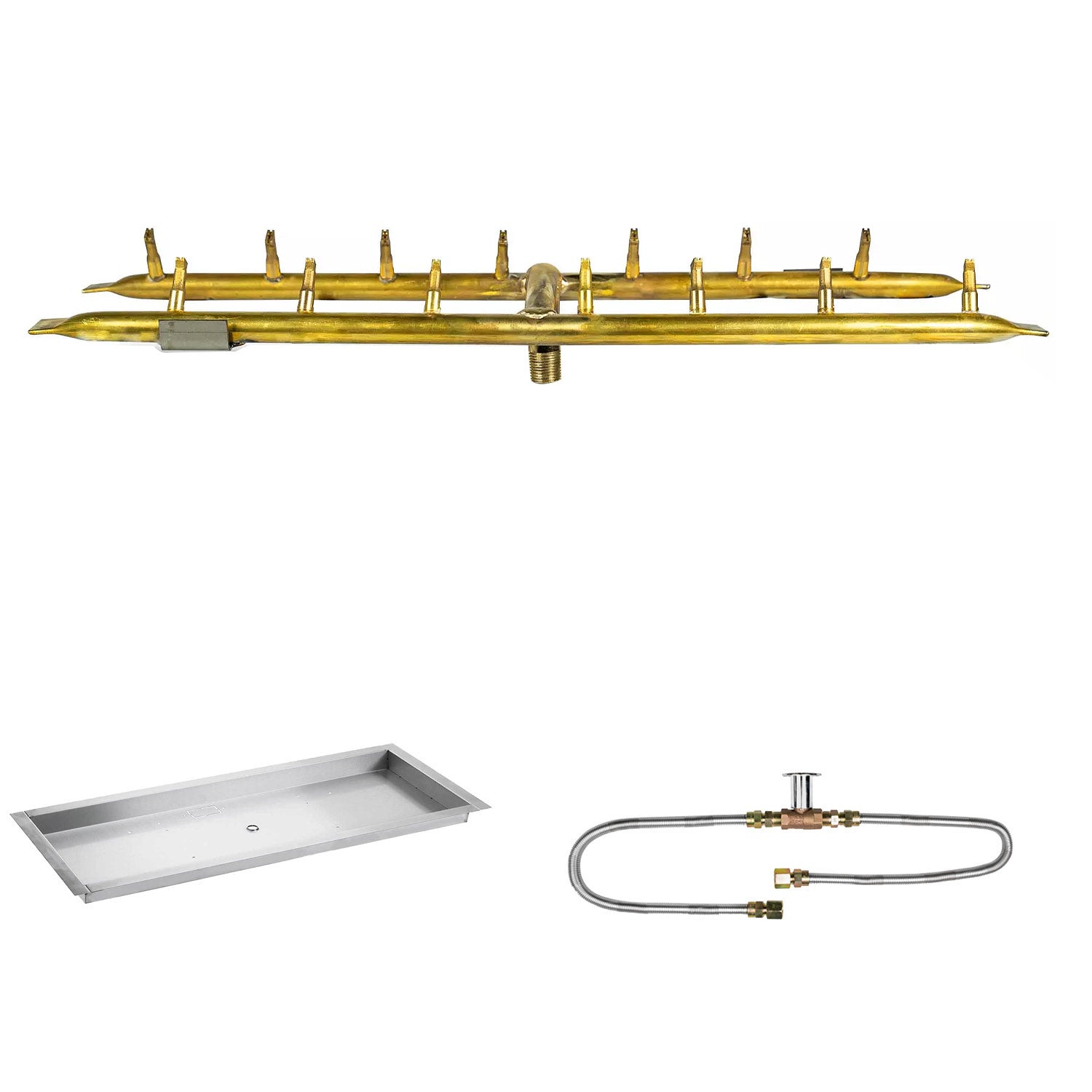 The Outdoor Plus Brass Linear H-Style Bullet Match Light Gas Fire Pit Burner Kit