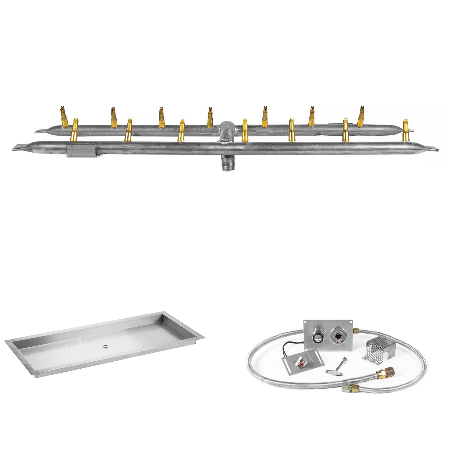 The Outdoor Plus Stainless Steel Linear H-Style Bullet Spark Ignition Gas Fire Pit Burner Kit