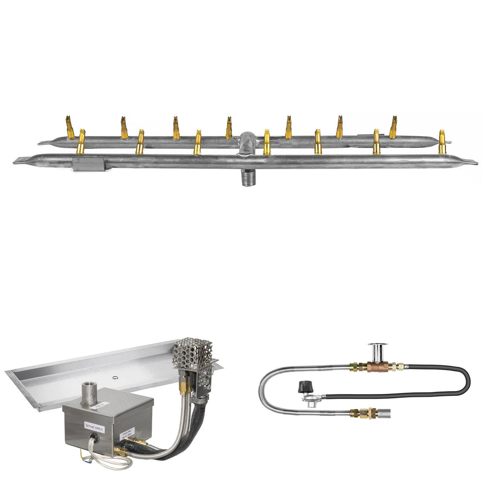 The Outdoor Plus Stainless Steel Linear H-Style Bullet Electronic Ignition Gas Fire Pit Burner Kit with Bowl Pan