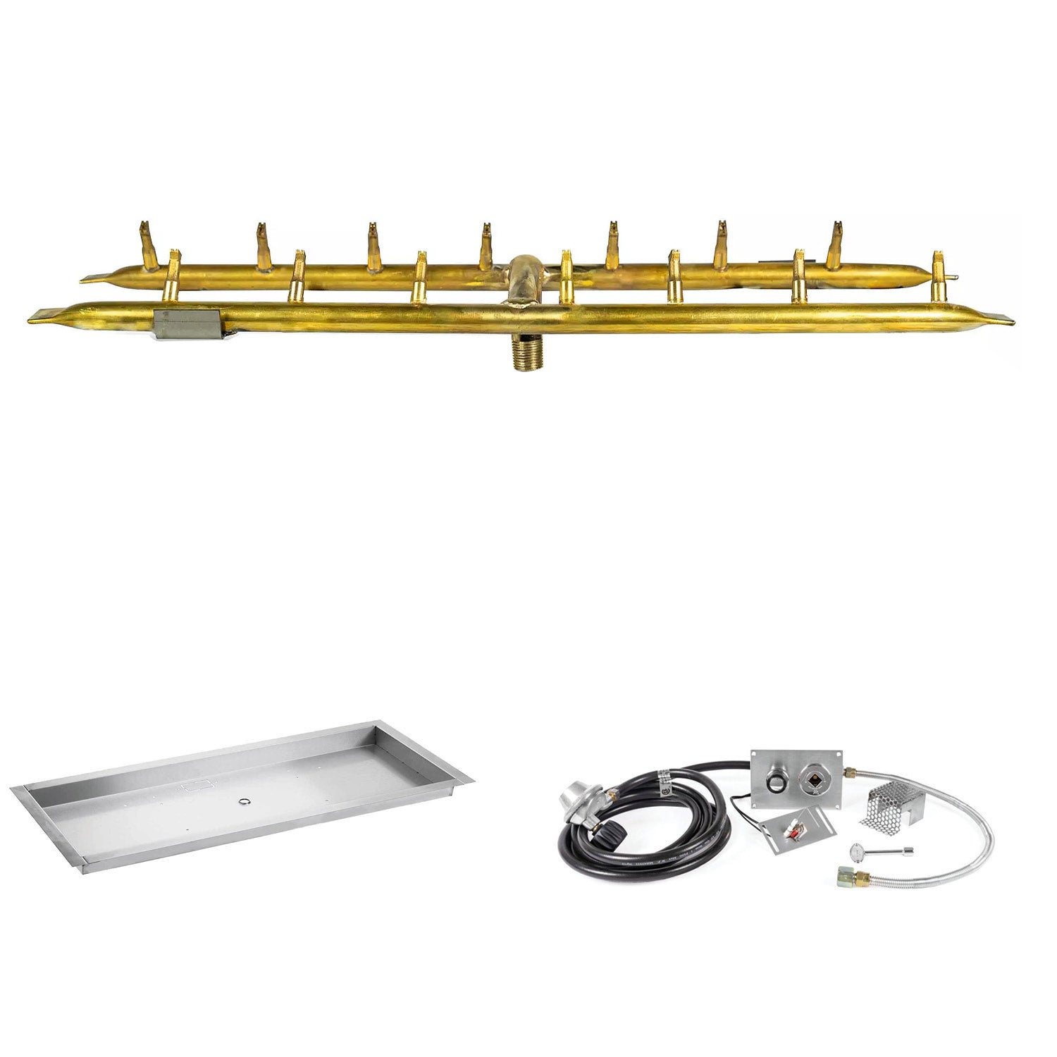 The Outdoor Plus Brass Linear H-Style Bullet Spark Ignition Gas Fire Pit Burner Kit