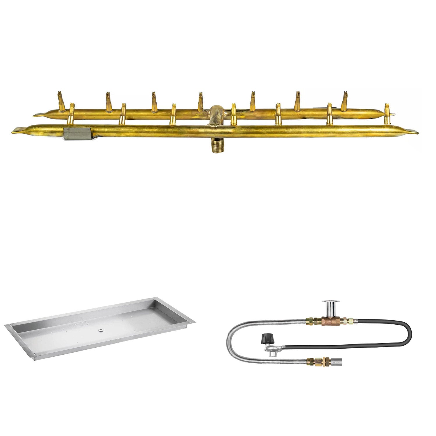 The Outdoor Plus Brass Linear H-Style Bullet Match Light Gas Fire Pit Burner Kit
