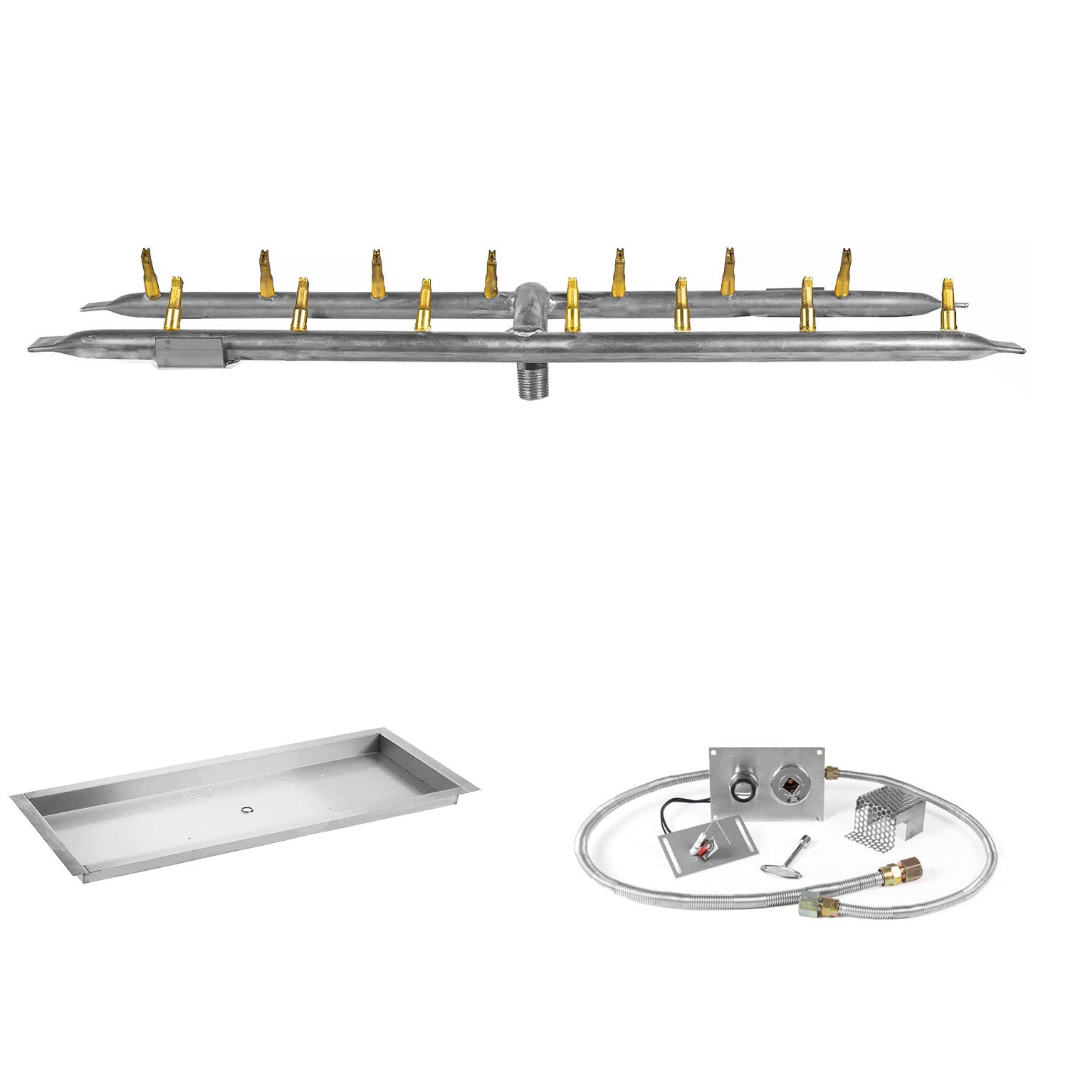 The Outdoor Plus Stainless Steel Linear H-Style Bullet Spark Ignition Gas Fire Pit Burner Kit