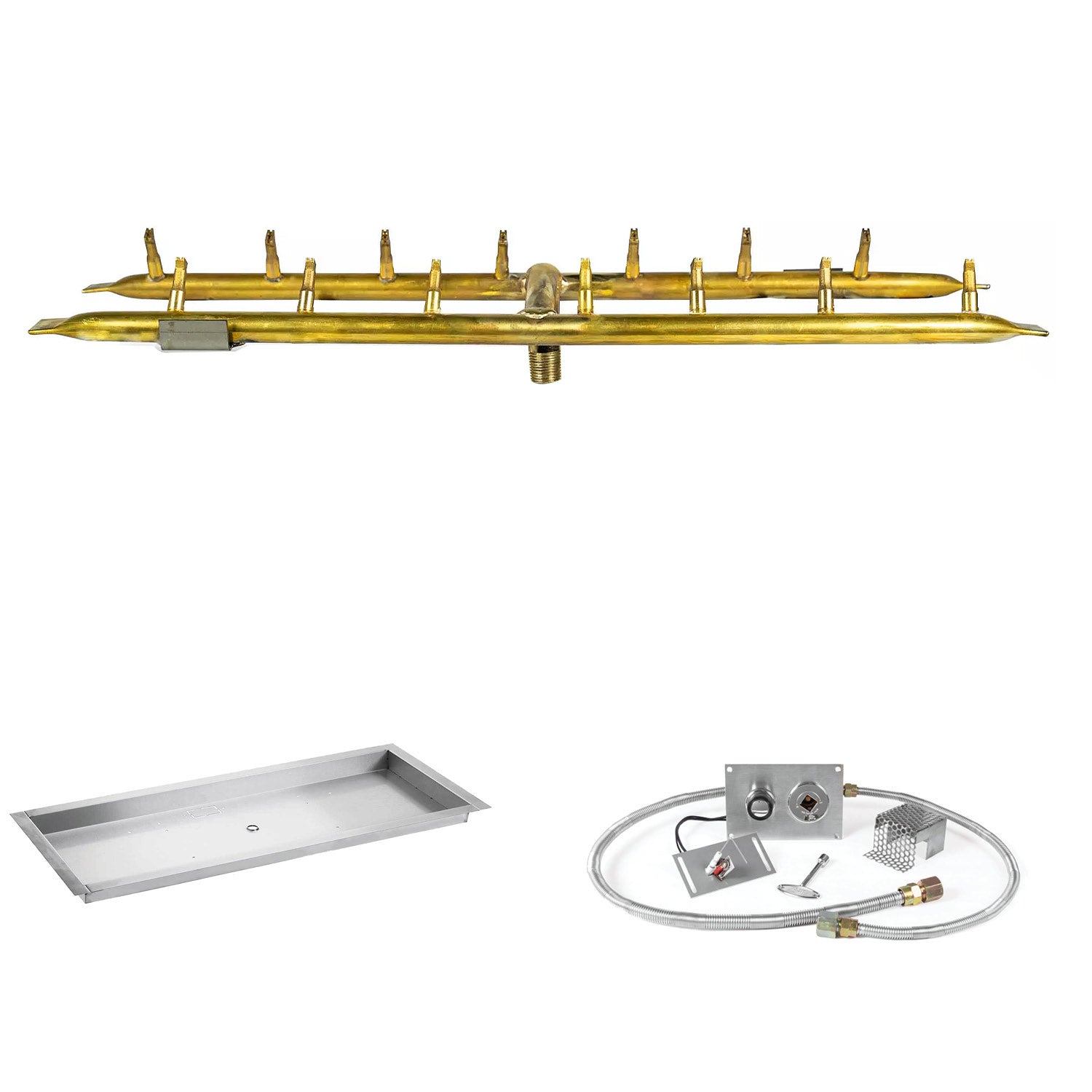 The Outdoor Plus Brass Linear H-Style Bullet Spark Ignition Gas Fire Pit Burner Kit