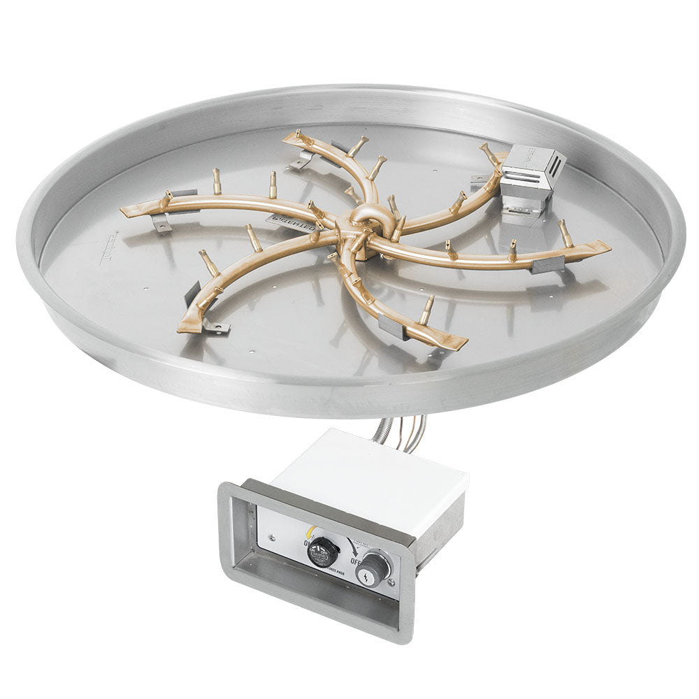 Brass gas fire pit burner kit with round pan burner ring and ignition control box