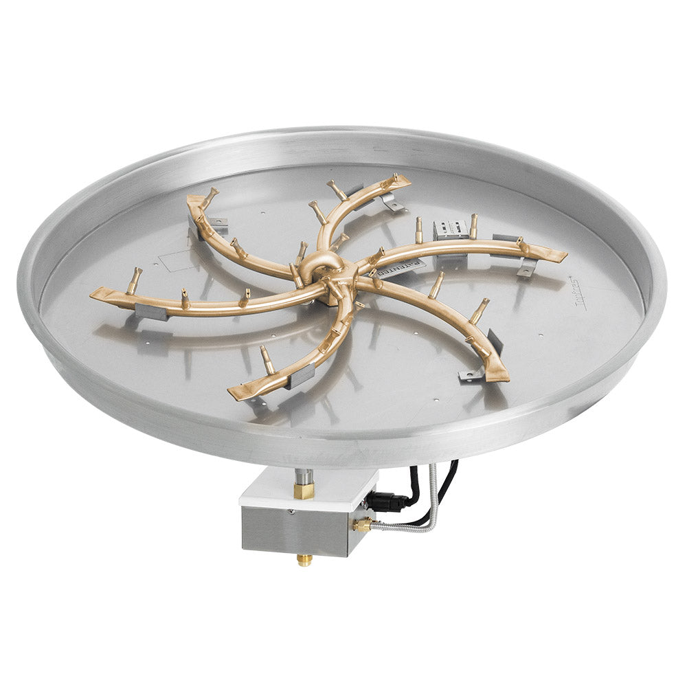 The Outdoor Plus Brass Bullet Electronic Ignition Gas Fire Pit Burner Kit with Round Bowl Pan