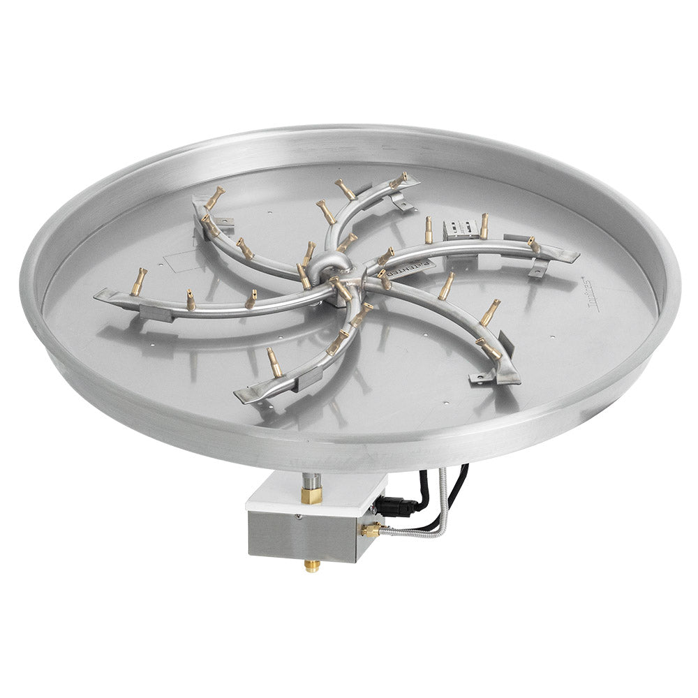 Stainless steel round gas fire pit burner pan with electronic ignition components